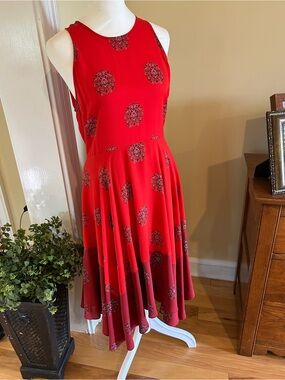 A.L.C. Red Sleeveless Fit & Flare Dress Size 4 Printed Midi Skater Dress